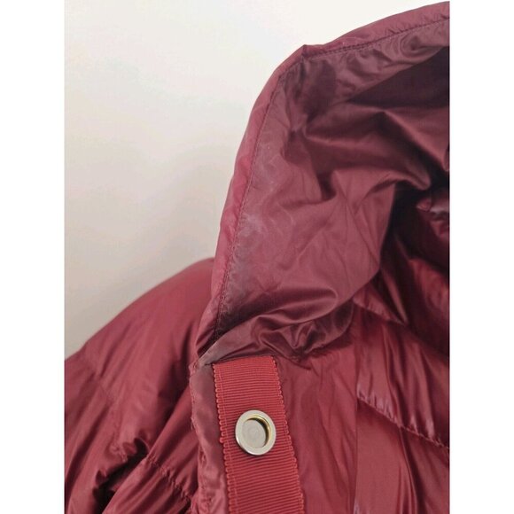 Athleta Lofty Goose Down Hooded Maple Burgundy Red Puffer Coat Zip Snap XS - Picture 14 of 16